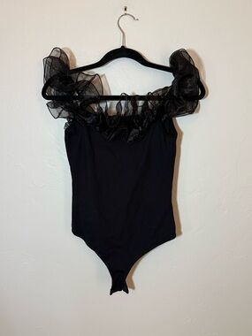 FREE PEOPLE | Black Ruffle Off-Shoulder Bodysuit